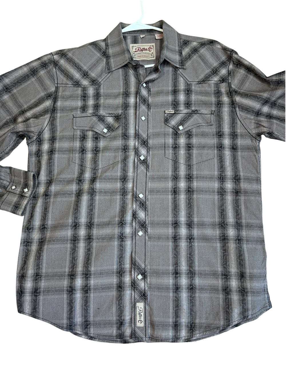 Rafter C Pearl Snap Ranchero Shirt Mens Large Western Cowboy Paisley Plaid